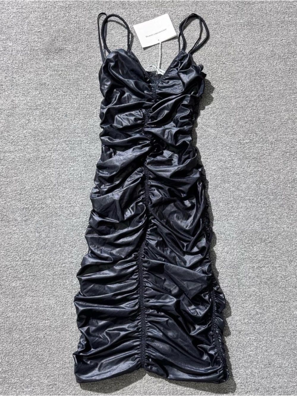 Alexander Wang Navy-Black Ruched Satin Midi Dress